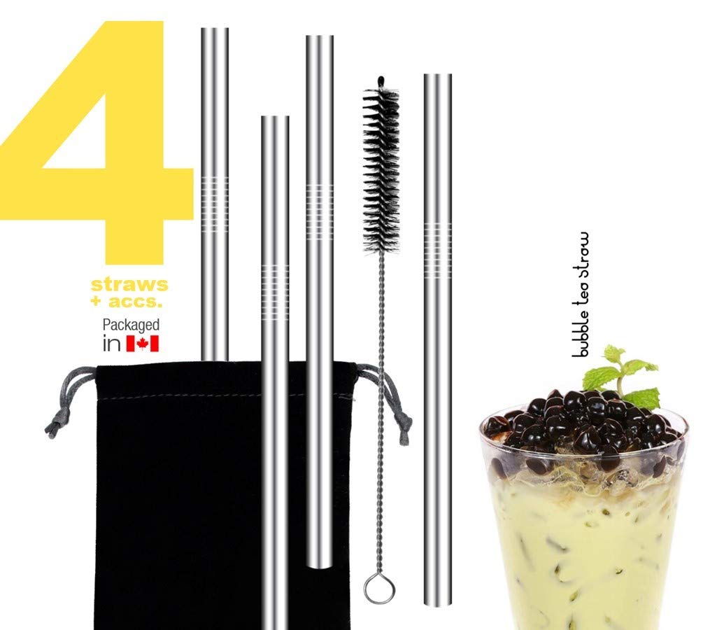 Axensory Set of 4 Bubble Tea Metal Straws 12mm